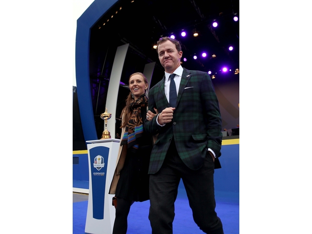 AUCHTERARDER, SCOTLAND - SEPTEMBER 25: Jimmy Walker of the United States and wife Erin Walker leave the arena after the Opening Ceremony ahead of the 40th Ryder Cup at Gleneagles on September 25, 2014 in Auchterarder, Scotland. (Photo by Andrew Redington/Getty Images)